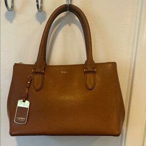 Lauren Ralph Lauren Brown Leather Satchel with Double Handles